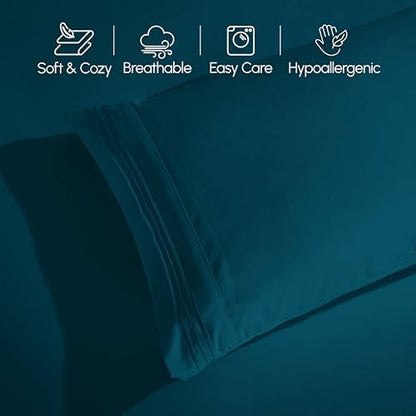 Elegant Comfort Luxury 4-Piece Bed Sheet Set - Luxury Bedding 1500 Thread Count Egyptian Quality Microfiber, Wrinkle Resistant Cool & Breathable, Easy Elastic Fitted, Queen, Marine Teal