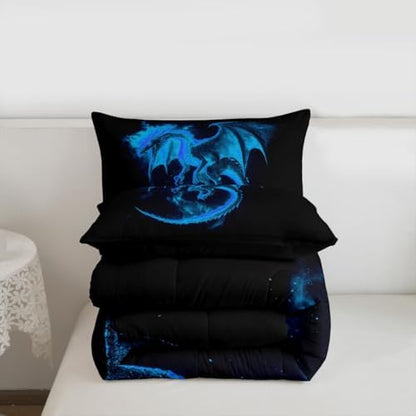 Feelyou Dragon Comforter Set Queen Size Jungle Dragon Bedding Set for Kids Boys Girls Magical Beast Duvet Quilt Wild Animal Bedroom Decor Fantasy Animal Microfiber 3 Pcs with 2 Pillow Cases
