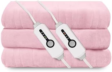 ReyyNio Electric Heated Blanket Queen Size 84"x90", Dual Controllers, Pink