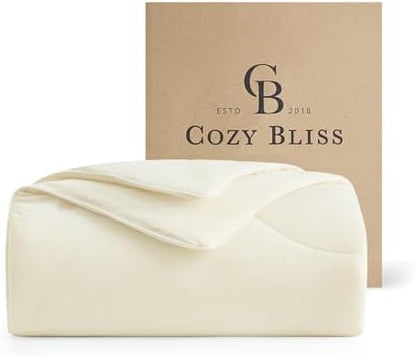 Cozy Bliss Cooling Comforter Queen Size, Reversible Lightweight Cooling Blankets for Hot Sleepers and Night Sweats, Q-Max>0.45 Soft Breathable Silky Smooth Summer Comforter, Snow Ivory, 90"x90"