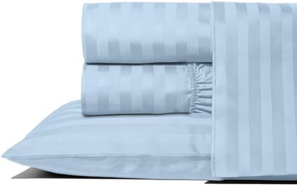 THREAD SPREAD Egyptian Cotton Sheets King Size - 1000 Series High Thread Count Cotton King Size Sheets Set (4 PC, Light Blue - Stripe), 16" Snug Fit Deep Pocket, Sateen Ultra-Soft Hotel Luxury Sheet