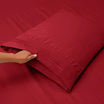 Clara Clark Flex Top King Sheets, 6 Piece Set - Hotel Luxury Sheets for Top Split King Bed, Super Soft Bedding Set, Head Split King Burgundy Red