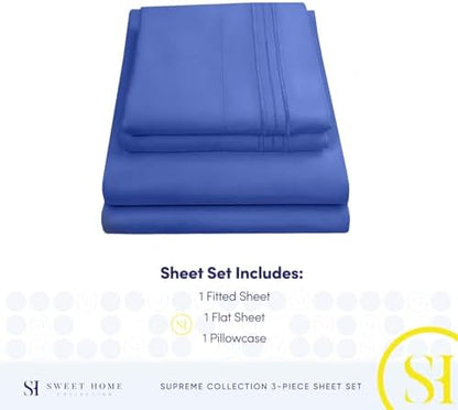 Twin XL Sheets - Breathable Luxury Sheets with Full Elastic & Secure Corner Straps Built In - 1800 Supreme Collection Extra Soft Deep Pocket Bedding Set, Sheet Set, Twin XL, Royal Blue