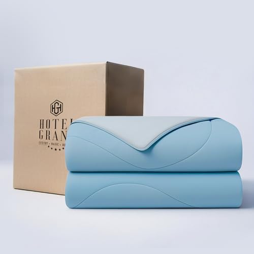 Hotel Grand Cooling Comforter for Hot Sleepers, Cooling Blankets Full/Queen Size, Q-Max>0.4, Breathable and Soft, Lightweight Blankets for Summer (Blue, 90"x90", Packed with Cooling Pillowcase)