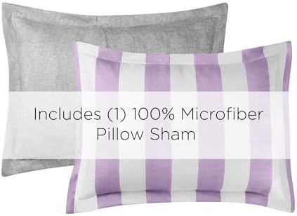 Juicy Couture Cabana Stripe Reversible Bedding Set - Twin/Twin XL Size - Lavender/White Stripe Print - 5 Piece Set - Includes 1 66" x 90" Comforter, 3 Decorative Pillows, 1 Sham