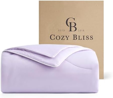Cozy Bliss Cooling Comforter Twin Size, Reversible Lightweight Cooling Blankets for Hot Sleepers and Night Sweats, Q-Max>0.45 Soft Breathable Silky Smooth Summer Comforter, Lavender Purple, 68"x90"