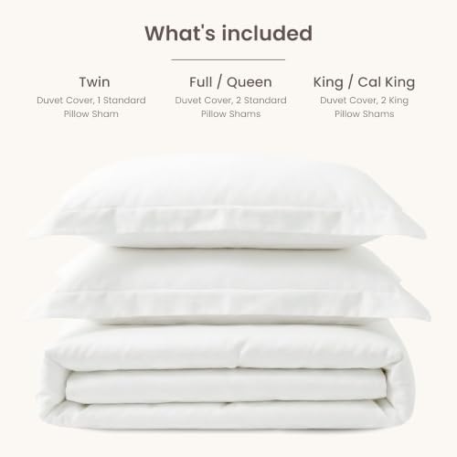 BIOWEAVES 100% Organic Cotton Full/Queen Duvet Cover Set, 3-Piece, 300 Thread Count Sateen Weave GOTS Certified Comforter Cover with Buttoned Closure and 2 Pillow Shams – White, 90x90 inches