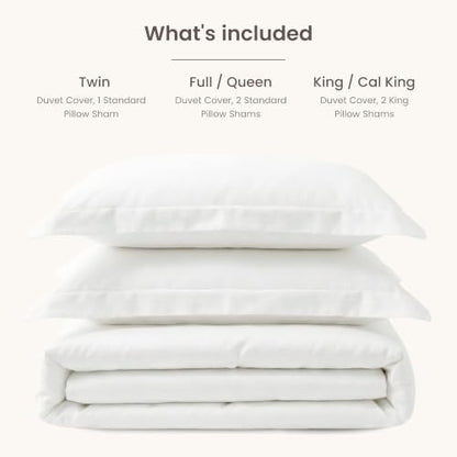 BIOWEAVES 100% Organic Cotton Full/Queen Duvet Cover Set, 3-Piece, 300 Thread Count Sateen Weave GOTS Certified Comforter Cover with Buttoned Closure and 2 Pillow Shams – White, 90x90 inches