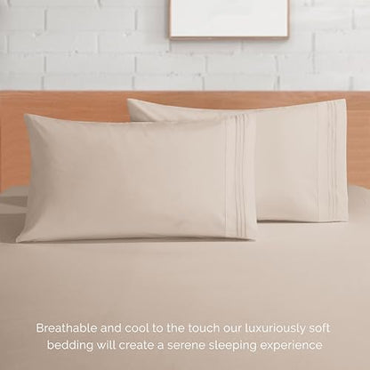 Elegant Comfort 4-Piece Bed Sheet Set - Luxury Bedding 1500 Premium Hotel Quality Microfiber, All Around Elastic 18-24 Inches Deep Fitted Sheet- Extra Deep Pocket Sheets, Full, Cream Beige