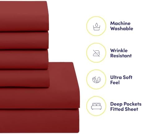 Sweet Home Collection 7 Piece Comforter Set Bag Solid Color All Season Soft Down Alternative Blanket & Luxurious Microfiber Bed Sheets, Red, Twin XL