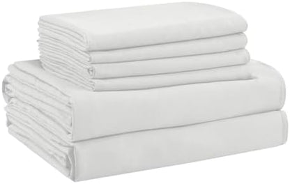 King Size Sheets Set - 6 Piece Luxuriously Soft & Cooling Sheets King Size - Ultra Soft 16" Deep Pocket King Sheet Set - Fitted Sheet & Pillowcase Sets (King White)