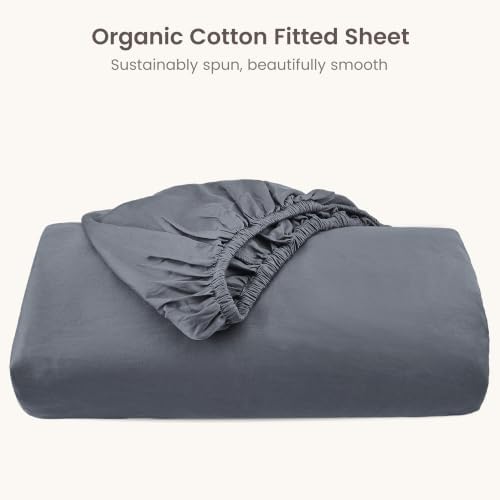 Bioweaves 100% Organic Cotton 1 Twin Fitted Sheet Only | 300 Thread Count Sateen Weave GOTS Certified with Deep Pocket - Gray