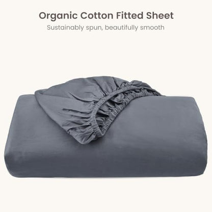 Bioweaves 100% Organic Cotton 1 Twin Fitted Sheet Only | 300 Thread Count Sateen Weave GOTS Certified with Deep Pocket - Gray