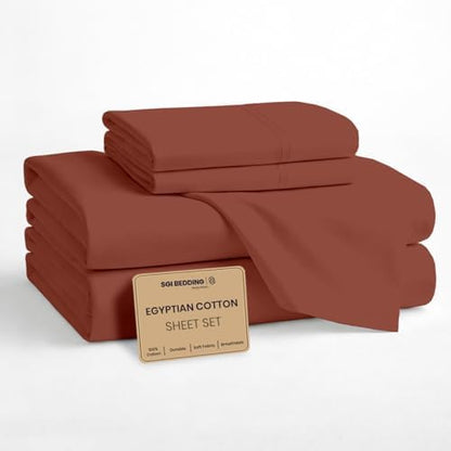 SGI bedding 100% Egyptian Cotton Sheets Full XL Size – Cooling Sheets, Soft Breathable Terracotta Bedding, Luxury Bedding, Luxury Hotel Sheet Set, Deep Pocket 18", 4 Piece Set