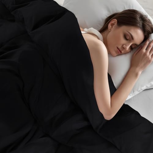 NEXHOME PRO Queen Duvet Cover Set – 100% Certified Organic Cotton with Washed Feel & Linen-Like Texture, Comfortable & Breathable, Home Bedding Set Black (No Comforter)