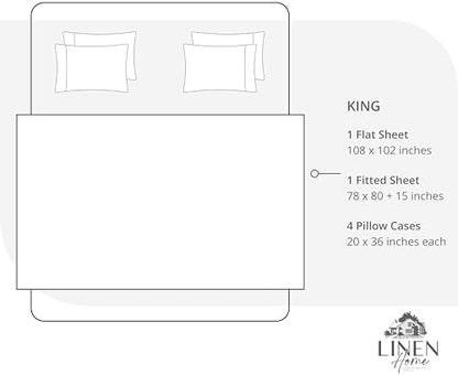 Linen Home 100% Cotton Percale Sheets King Size, Tropical Peach, Deep Pocket, 6 Pieces Set- 1 Flat, 1 Fitted and 4 Pillowcases, Crisp Cool and Long Staple Strong Bed Linen