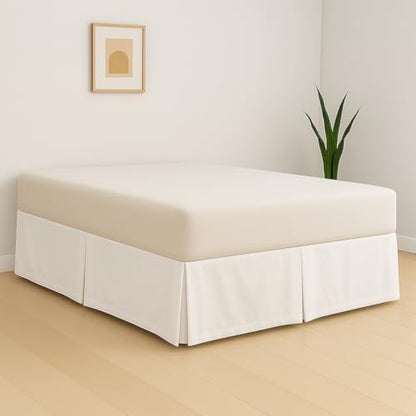 eBeddy Linens Split Corner Bed Skirt Queen 14 Inch Drop – 100% Microfiber, – Platform Style, White Solid, 3-Sided Pleated, Tailored Fit, Hidden Storage, Hotel Luxury, Washable