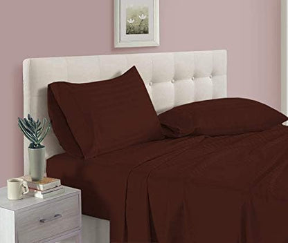Mattress-Homes 6 Piece King Size Sheet Set, Hotel Luxury Collection, 100% Egyptian Cotton, 18 Inch Deep Pocket 6PCs Fitted Sheet, Soft & Cool, Breathable 4 Pillowcases in Chocolate Striped