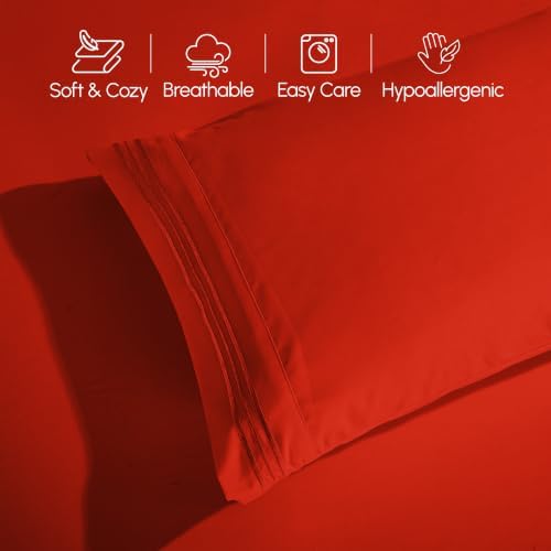 Elegant Comfort Luxury Soft 1500 Premier Egyptian 4-Piece Premium Hotel Quality Wrinkle Resistant Coziest Bedding Set, All Around Elastic Fitted Sheet, Deep Pocket up to 16inch, Queen, Red