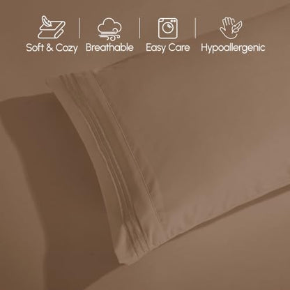 Elegant Comfort Luxury 4-Piece Bed Sheet Set - Luxury Bedding 1500 Premium Hotel Quality Microfiber, Wrinkle Resistant Cool & Breathable, Easy Elastic Fitted, King, Taupe-Tan
