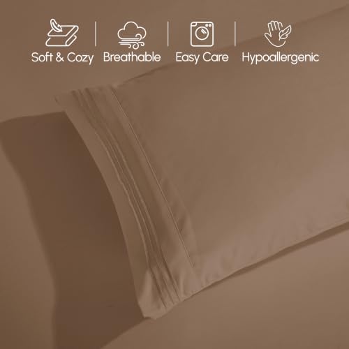 Elegant Comfort Luxury 4-Piece Bed Sheet Set - Luxury Bedding 1500 Premium Hotel Quality Microfiber, Wrinkle Resistant Cool & Breathable, Easy Elastic Fitted, Queen, Taupe-Tan