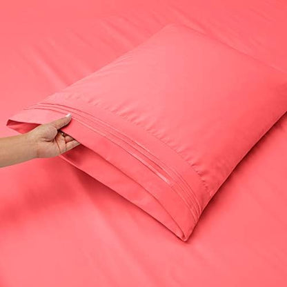 Clara Clark Twin XL Sheets, 5 Piece Set - Hotel Luxury Bed Sheets, Super Soft Bedding Set, Twin XL Size, Coral Pink