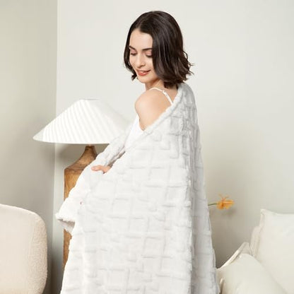 Aganear Fleece Throw Blanket for Bed Couch 90"x108" White