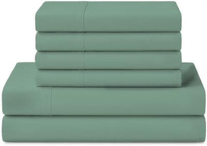 Linen Home 100% Cotton Percale Sheets Queen Size, Frosty Green, Deep Pocket, 6 Pieces Set- 1 Flat, 1 Fitted and 4 Pillowcases, Crisp Cool and Long Staple Strong Bed Linen