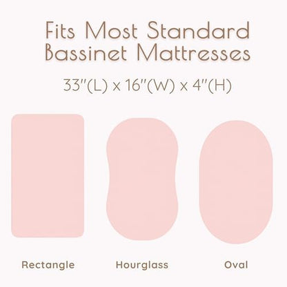 Pink Floral Baby Bassinet Sheets Girl 2 Pack – 100% Jersey Cotton Fitted Rectangle 32x16x4, Soft Breathable Bassinet Mattress Sheets, Fits Baby Delight Beside Me Dreamer