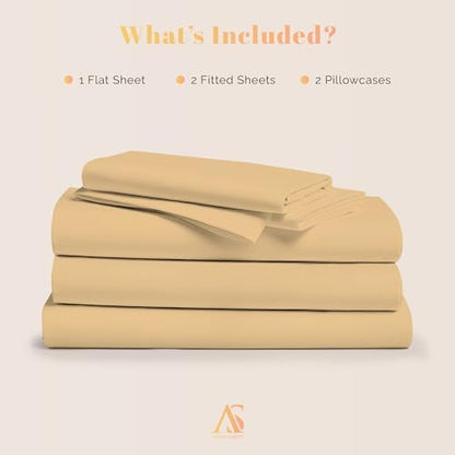 100% Egyptian Cotton Split King Sheets Sets for Adjustable Bed - Luxury 800 Series Elite Collection Top Sheet (5 PC, Sand), Soft Cooling Hotel Sheet, Fits Mattress Upto 18"