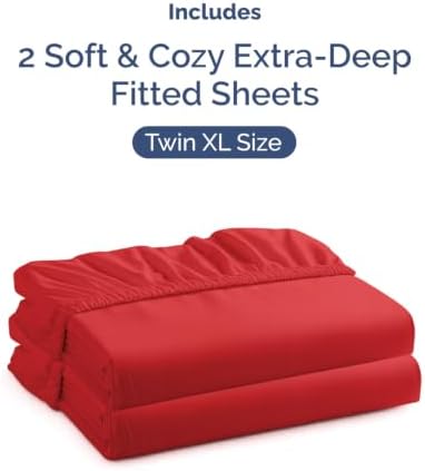 CGK Linens 2 Pack Extra Deep Twin XL Fitted Sheets - Red