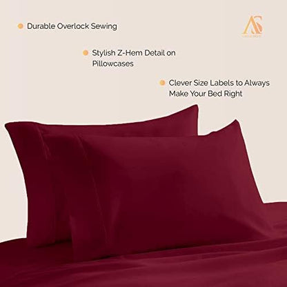 Ashton Pillowcases Premium 800-Thread-Count Egyptian Feel 100% Cotton King Size Pillowcases - Soft, Breathable Burgundy