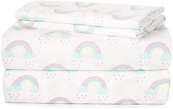 Heritage Kids 4 Piece Sheet Set Full – Rainbow Print, Includes Fitted Sheet, Flat Top Sheet & 2 Pillowcases, Soft Kids Bedding Set