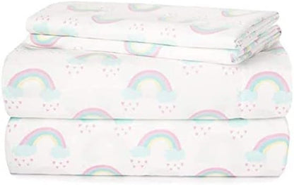 Heritage Kids 4 Piece Sheet Set Full – Rainbow Print, Includes Fitted Sheet, Flat Top Sheet & 2 Pillowcases, Soft Kids Bedding Set