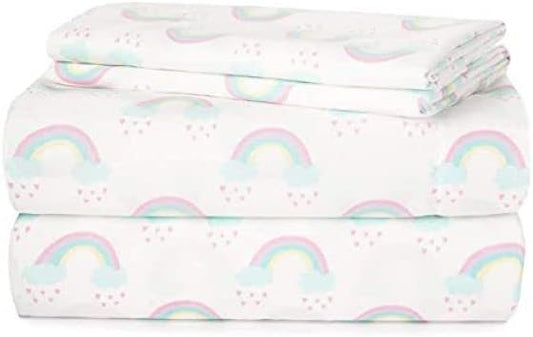 Heritage Kids 4 Piece Sheet Set Full – Rainbow Print, Includes Fitted Sheet, Flat Top Sheet & 2 Pillowcases, Soft Kids Bedding Set