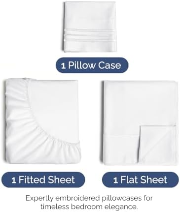 Twin XL Size 3 Piece Sheet Set - Ultra Soft & Cooling Sheets - Bright White