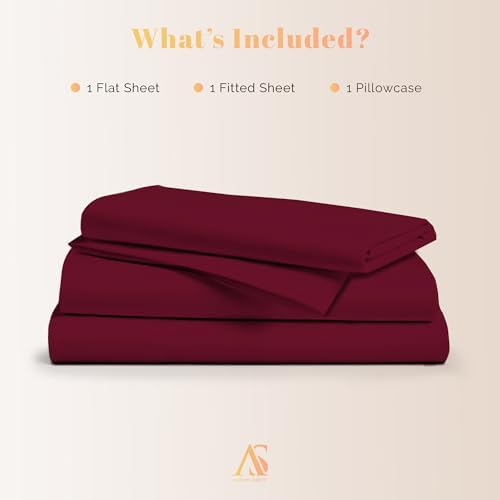 100% Egyptian Cotton Sheet Twin XL Size - 800 Series Elite Collection Egyptian Cotton Twin XL Size Bed Sheets Set (3 PC, Burgundy), Soft, Cooling, 16" Deep Pocket Luxury Hotel Bedsheet