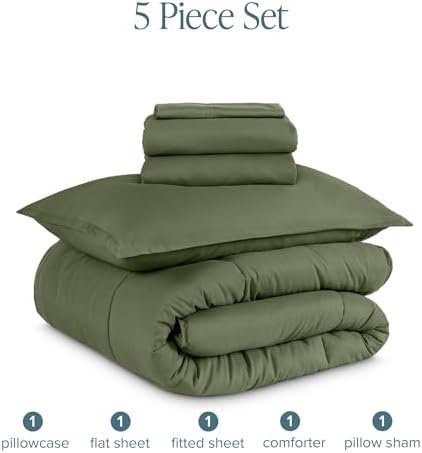 Bare Home Bed-in-A-Bag 5 Piece Comforter & Sheet Set - Twin XL - Goose Down Alternative - Ultra-Soft 1800 Premium Bedding Set (Twin XL, Cypress/Cypress)
