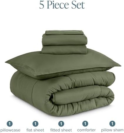 Bare Home Bed-in-A-Bag 5 Piece Comforter & Sheet Set - Twin XL - Goose Down Alternative - Ultra-Soft 1800 Premium Bedding Set (Twin XL, Cypress/Cypress)