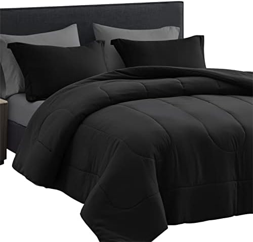 Maple&Stone Queen Comforter Set 7 Pieces Bed in a Bag Black Bedding Set