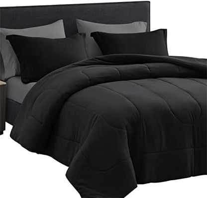 Maple&Stone Queen Comforter Set 7 Pieces Bed in a Bag Black Bedding Set