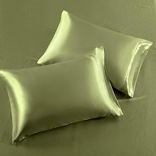 SiinvdaBZX 4Pcs Satin Sheet Set King Size 15-Inch Deep Pocket, Sage Green