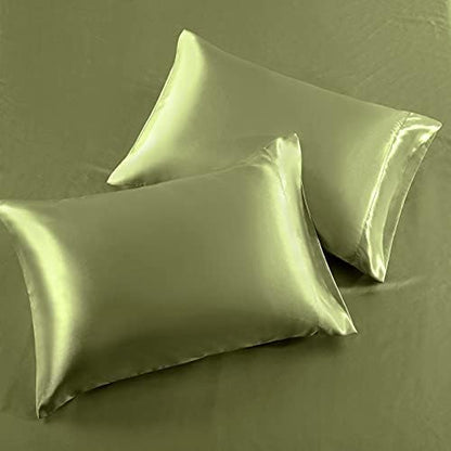 SiinvdaBZX 4Pcs Satin Sheet Set King Size 15-Inch Deep Pocket, Sage Green