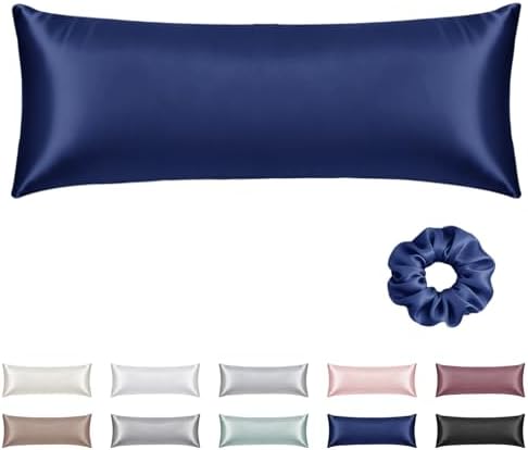 Vielit Satin Body Pillow Pillowcase 1pc,Silky Body Pillow Cover Similar to Silk Pillow Cases Soft Body Pillow Case 20x54 & Envelope Closure,Gift for Women Men Navy & 1 Satin Scunchie