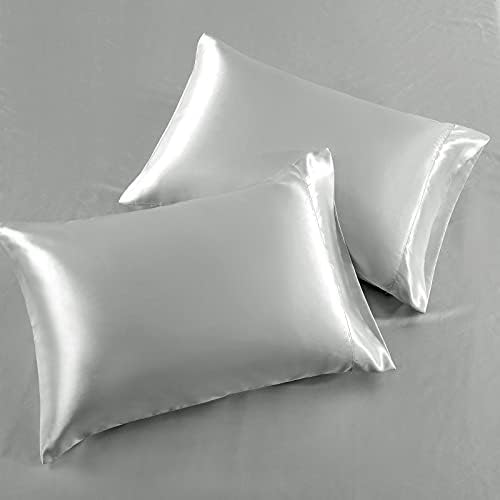 SiinvdaBZX 4Pcs Satin Sheet Set Full Size 15-Inch Deep Pocket, Light Grey
