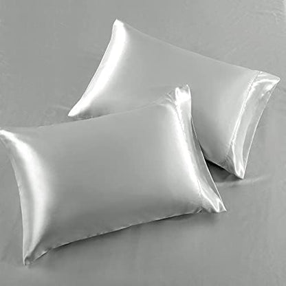 SiinvdaBZX 4Pcs Satin Sheet Set Full Size 15-Inch Deep Pocket, Light Grey
