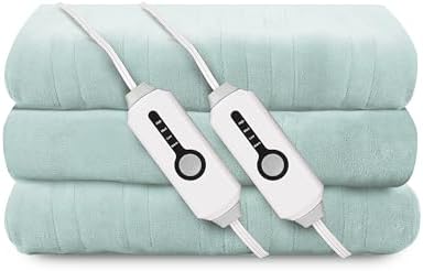 Electric Heated Blanket King Size 90"x100", Dual Controllers, Mint Green