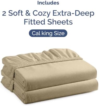 CGK Linens 2 Pack Extra Deep Cal King Fitted Sheets - Heathered Tan