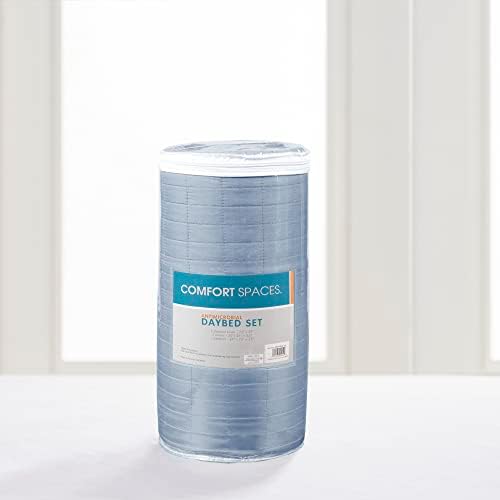 Comfort Spaces Daybed Cover- Luxe Double Sided -Quilting, All Season Cozy Bedding with Bedskirt, Matching Shams, 75'x39' Blue 5 Piece