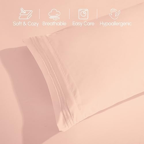 Elegant Comfort Luxury 4-Piece Bed Sheet Set - Luxury Bedding 1500 Premium Hotel Quality Microfiber, Wrinkle Resistant Cool and Breathable, Easy Elastic Fitted, King, Blush Pink